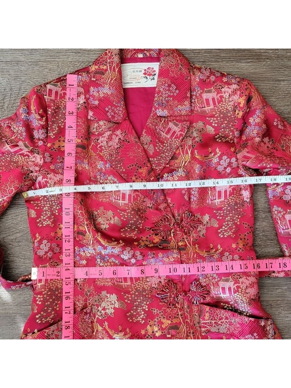 Vintage Kimono Robe Red Brocade Robe #3003 - Picture 11 of 14